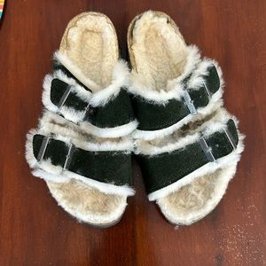 Birkenstock suede green slippers with fur size 36